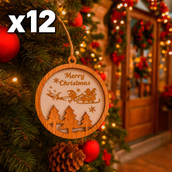 12 décorations de Noël sapins en bois à suspendre (6 lots de 2), 6 OFFERTES
