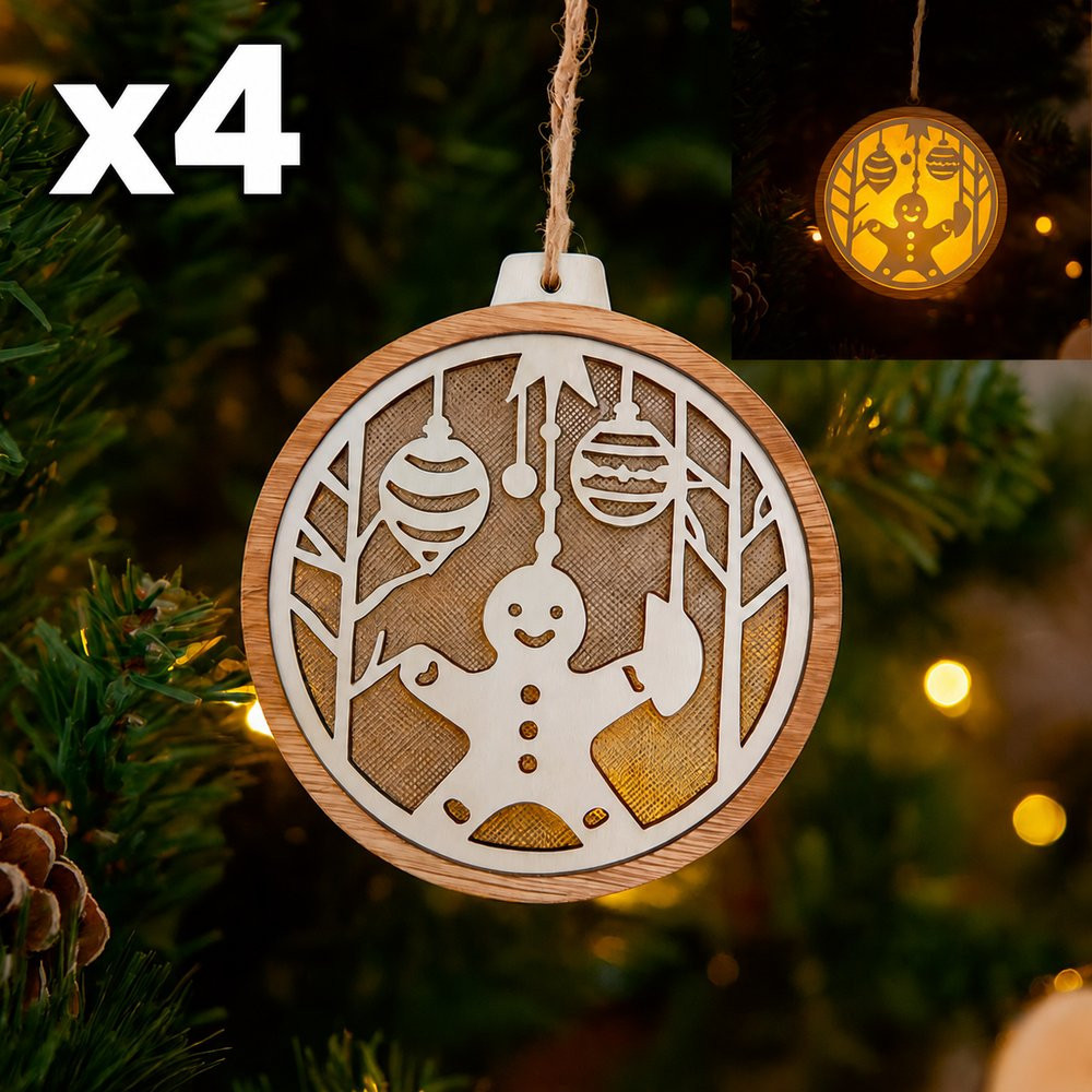 Lot de 4 bonshommes de neige lumineux à suspendre, 2 OFFERTS