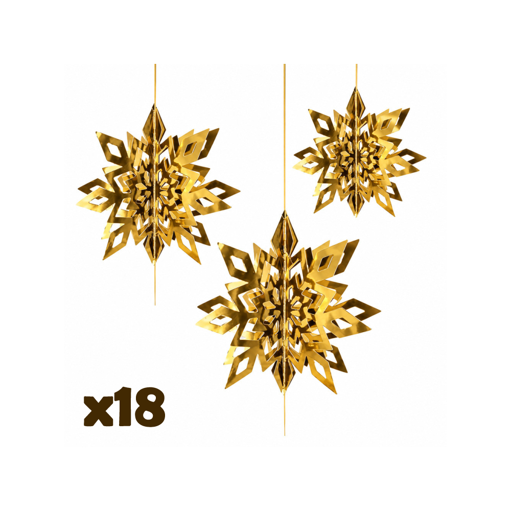 18 flocons de Noël dorés en carton brillant (3 lots de 6), 6 OFFERTS