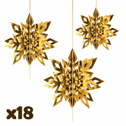 18 flocons de Noël dorés en carton brillant (3 lots de 6), 6 OFFERTS