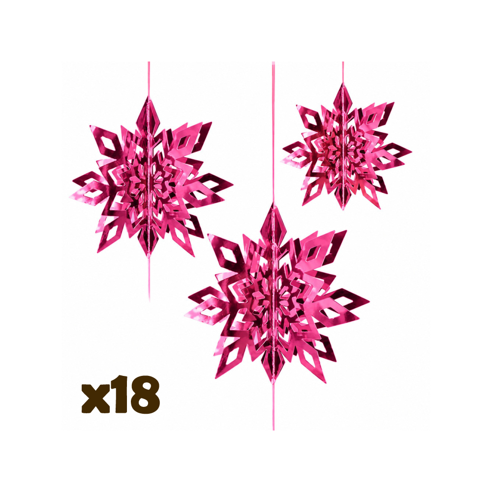 18 flocons de Noël roses en carton brillant (3 lots de 6), 6 OFFERTS