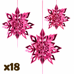 18 flocons de Noël roses en carton brillant (3 lots de 6), 6 OFFERTS