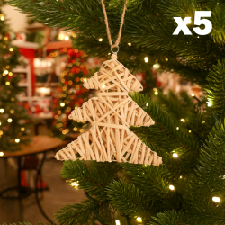 Lot de 5 sapins en osier naturel 15 cm à suspendre, 2 OFFERTS