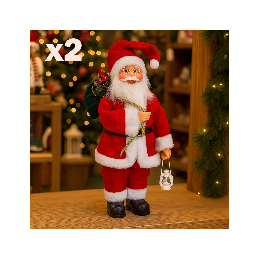 Duo de Pères Noël vintage avec hotte, le 2e OFFERT