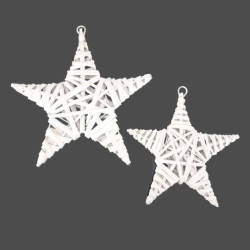 Lot de 6 étoiles en osier blanc 15 cm à suspendre, 2 OFFERTES