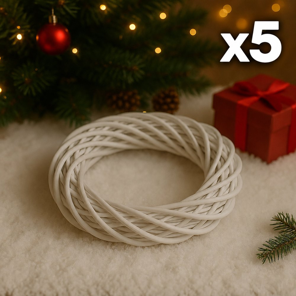 Lot de 5 petites couronnes en osier blanc 20 cm, 2 OFFERTES