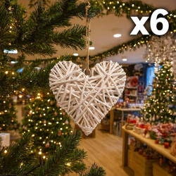 Lot de 6 cœurs en osier blanc 15 cm à suspendre, 2 OFFERTS