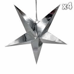 Lot de 4 étoiles de Noël argentées en carton pelliculé à suspendre, 2 OFFERTES