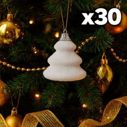 30 sapins blancs à paillettes à suspendre (5 lots de 6), 12 OFFERTS