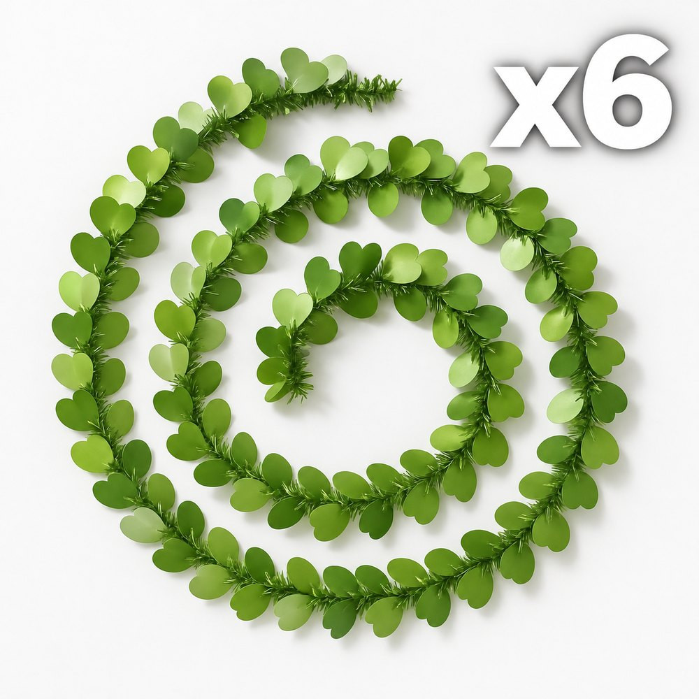 Lot de 6 guirlandes de Noël cœurs 5 cm vert amande, 3 OFFERTES