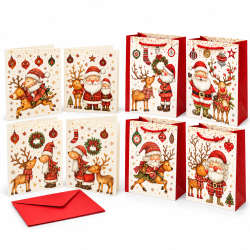 Pack « Père Noël » : 12 petits sacs cadeaux + 12 cartes avec enveloppes, les cartes à -50 %