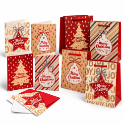 Kit cadeau de Noël : 12 sacs rouge et blanc + 12 cartes en relief et leurs enveloppes, cartes à -50 %