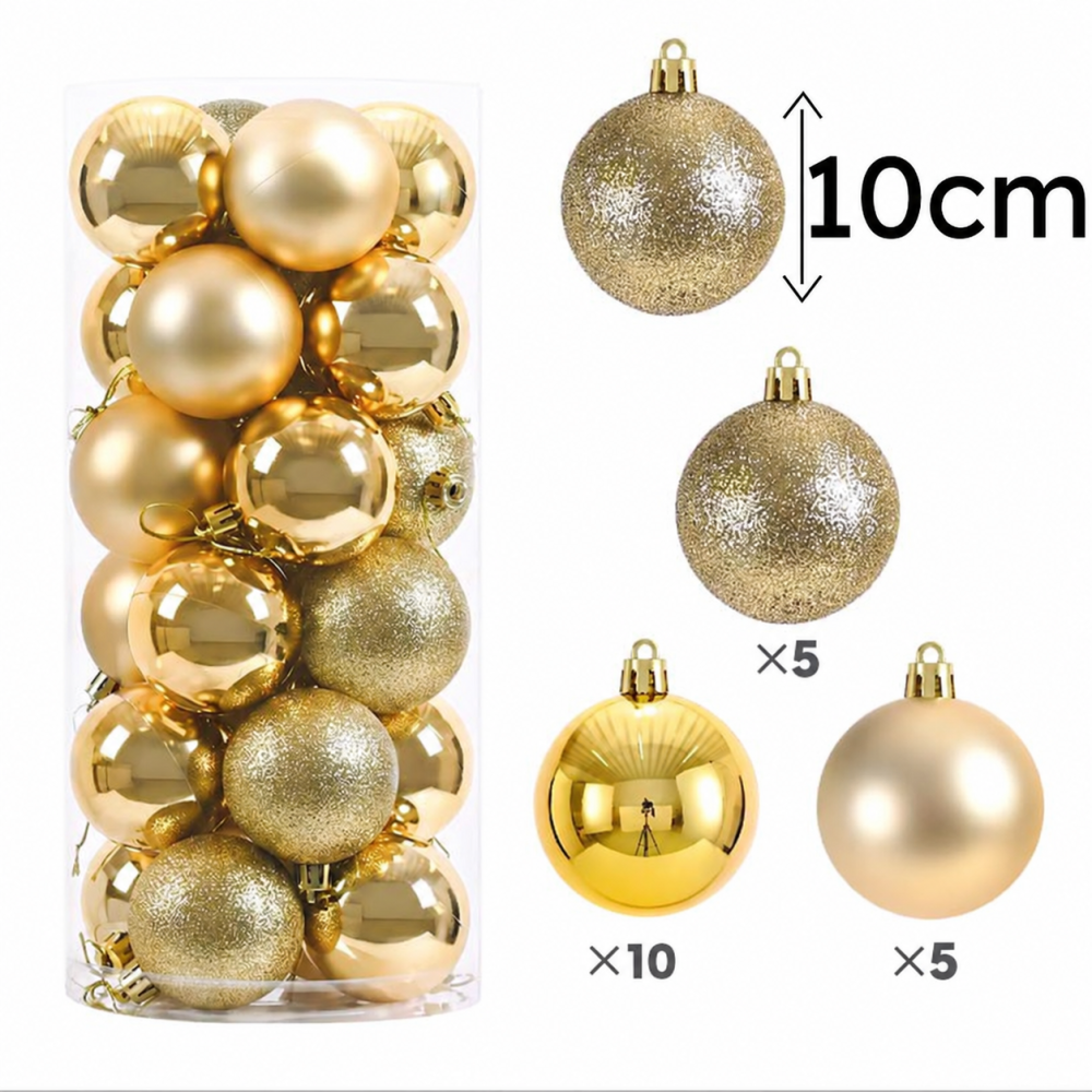 Ensemble de 20 grandes boules de noël 10cm - doré