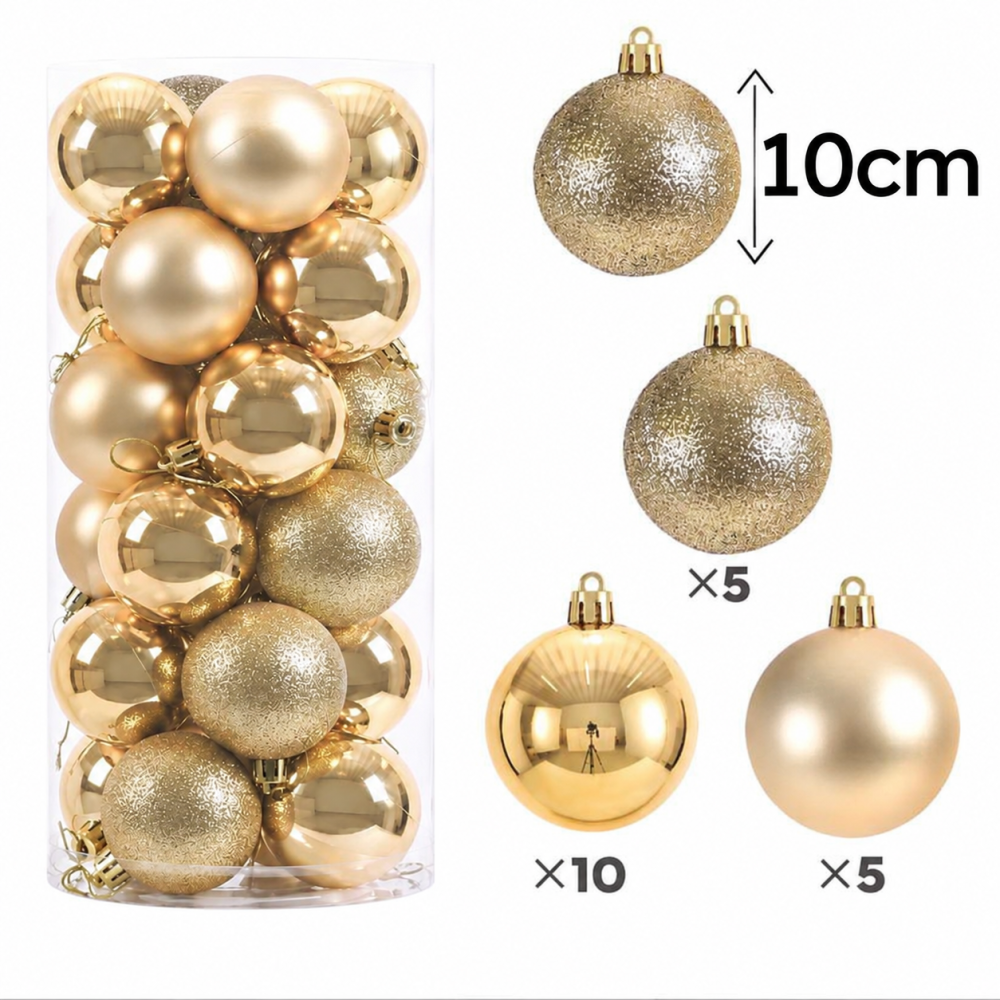 Ensemble de 20 grandes boules de noël 10cm - champagne