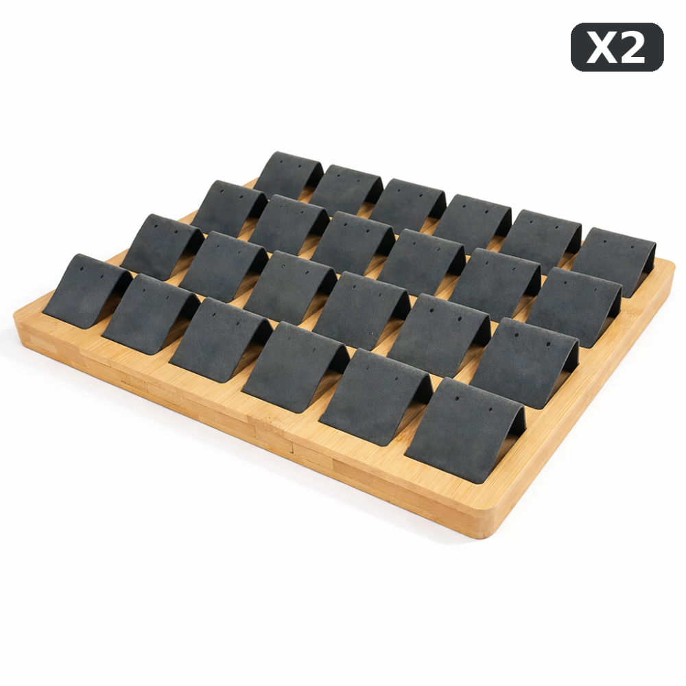 Lot de 2 grands plateaux pour boucles d'oreilles en bois et suédine gris anthracite : le 2e offert