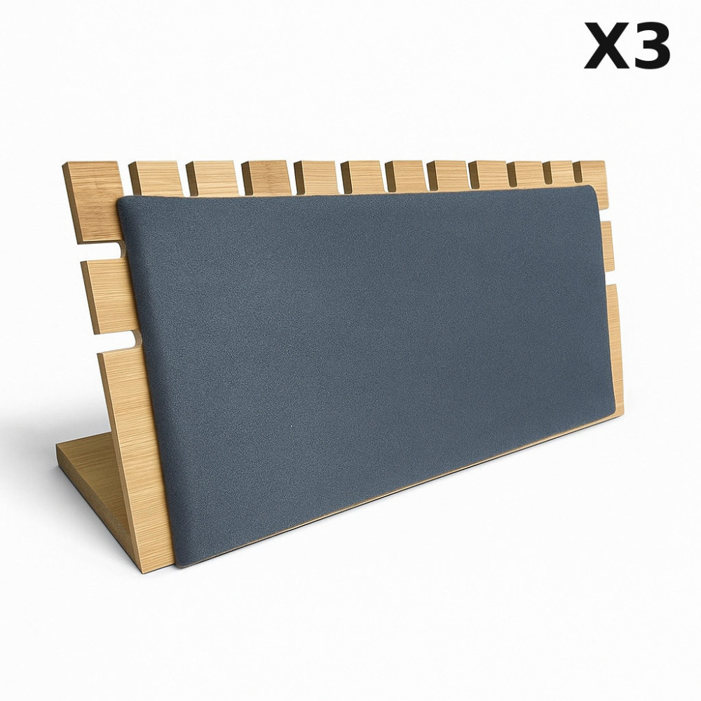 Lot de 3 présentoirs à chaînes en bois et suédine gris anthracite : -50 %