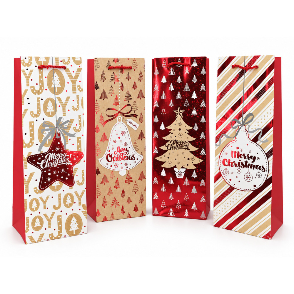 Ensemble de 12 sacs bouteille de Noël rouge et blanc - 12 x 10 x 35 cm