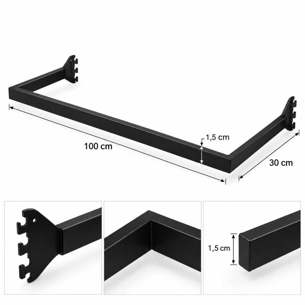 Barre de penderie longue en acier 100x30cm - Noir mat