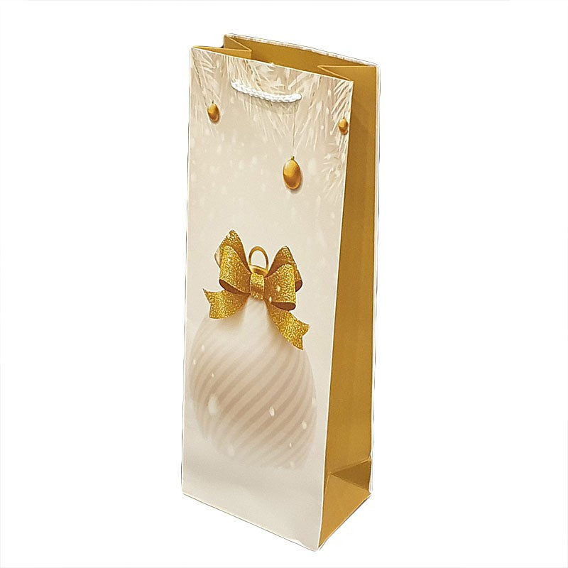 12 sacs cadeaux pour bouteille blanc et doré motif boule de Noël 12.5x8x36cm - 9211