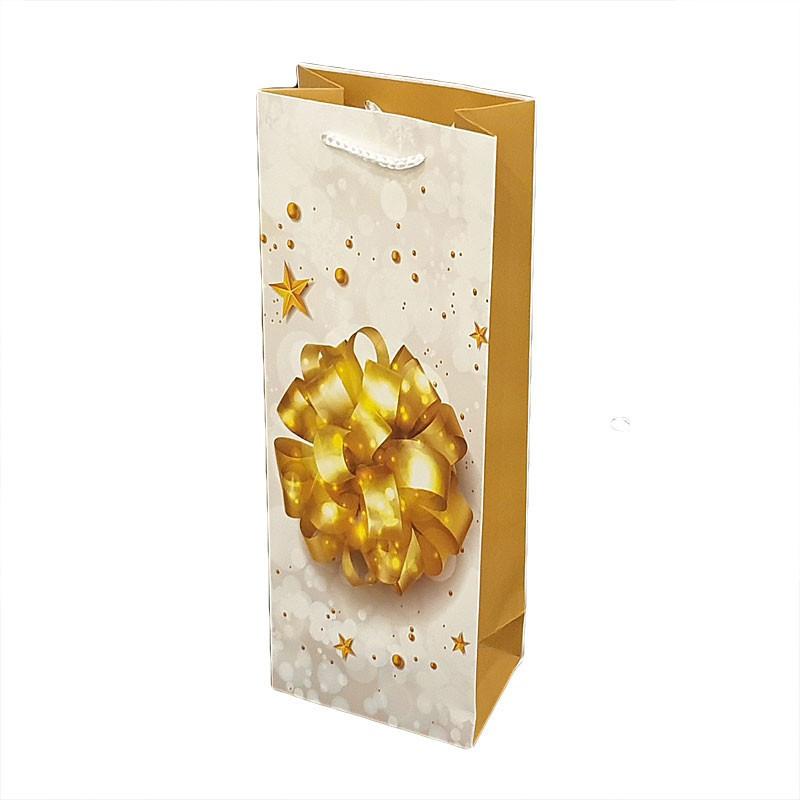12 sacs cadeaux pour bouteille blanc et doré motif nœud cadeaux 12.5x8x36cm - 9213