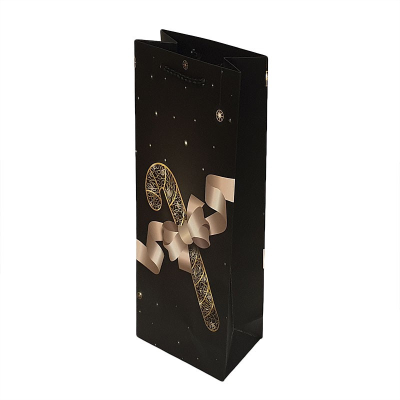 12 sacs cadeaux pour bouteille noir et doré motif sucre d'orge 12.5x8x36cm - 9214