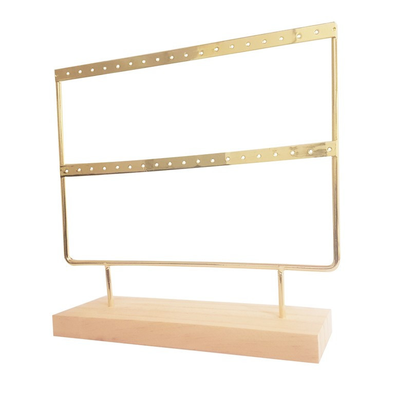 Porte boucles d'oreilles en métal doré sur socle en bois 18 paires - 9479
