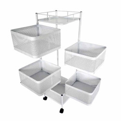 Carrello con 5 cestelli girevoli in metallo bianco