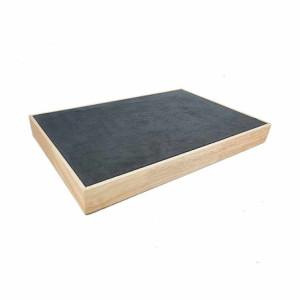 Petit plateau nu de présentation vitrine en bois et en suédine gris anthracite