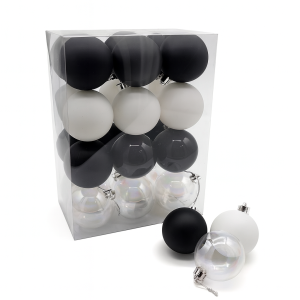 Pack de boules de noël 6cm - noir et blanc