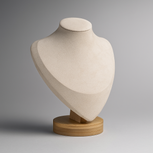 Petit buste en bois et suédine beige clair 17cm