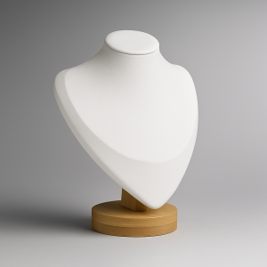 Petit buste en bois et simili cuir blanc 17cm