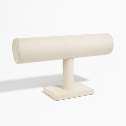 Espositore per braccialetti in alcantara beige crema a forma di T