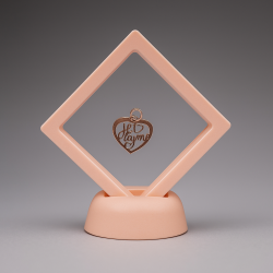 Piccolo espositore galleggiante per gioielli 7x7 cm a forma di rombo - rosa pastello
