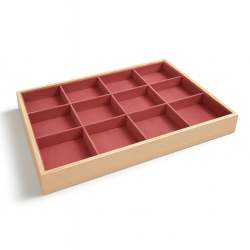 Set di 5 vassoi portagioiellilli in legno e similpelle rosa con scomparti