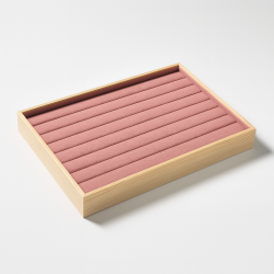 Set di 5 vassoi portanelli in legno e alcantara rosa