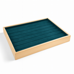 Vassoio per anelli in legno e tessuto effetto alcantara verde smeraldo