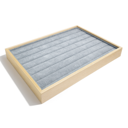Set di 5 vassoi per anelli in legno e velluto grigio