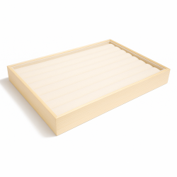 Set di 5 vassoi per anelli in legno e similpelle beige
