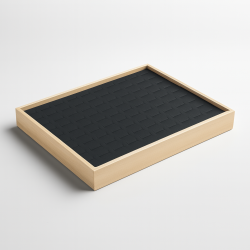 Set di 5 vassoi per 100 anelli in legno e similpelle nera