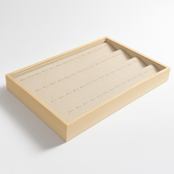 Set di 5 vassoi espositori per ciondoli in legno e similpelle beige