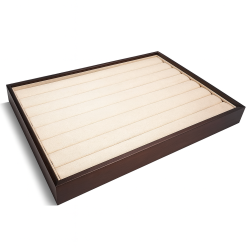 Vassoio per anelli in legno effetto noce e alcantara beige