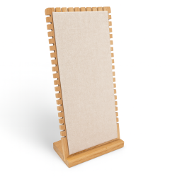 Grande espositore verticale per collane in legno e cotone beige naturale