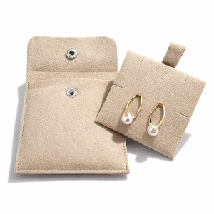 12 étuis en suédine avec support bijoux 8x8cm - Beige