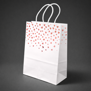 12 petits sacs papier kraft blanc à cœurs rose doré 15x8x21cm