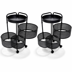 Set di 2 carrelli mobili in metallo nero - 3 cassetti arrotondati - Stile industriale