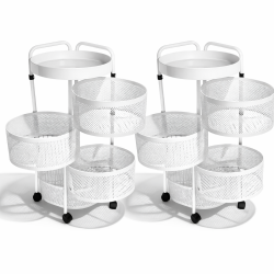 Set di 2 carrelli mobili in metallo bianco - 4 cassetti arrotondati - Design e grande capienza