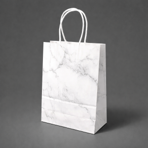 12 petits sacs cadeaux papier kraft blanc motif marbré gris 15x8x21cm