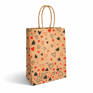 12 sacs kraft motif de petits cœurs rouges et noirs 18x9x25cm