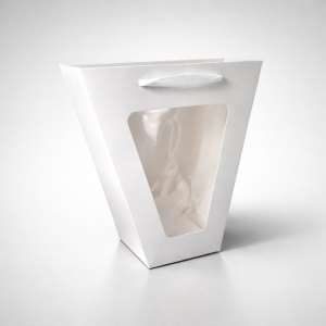 12 petits sacs cadeaux à fenêtre en forme de trapèze 18x10x20cm - blanc