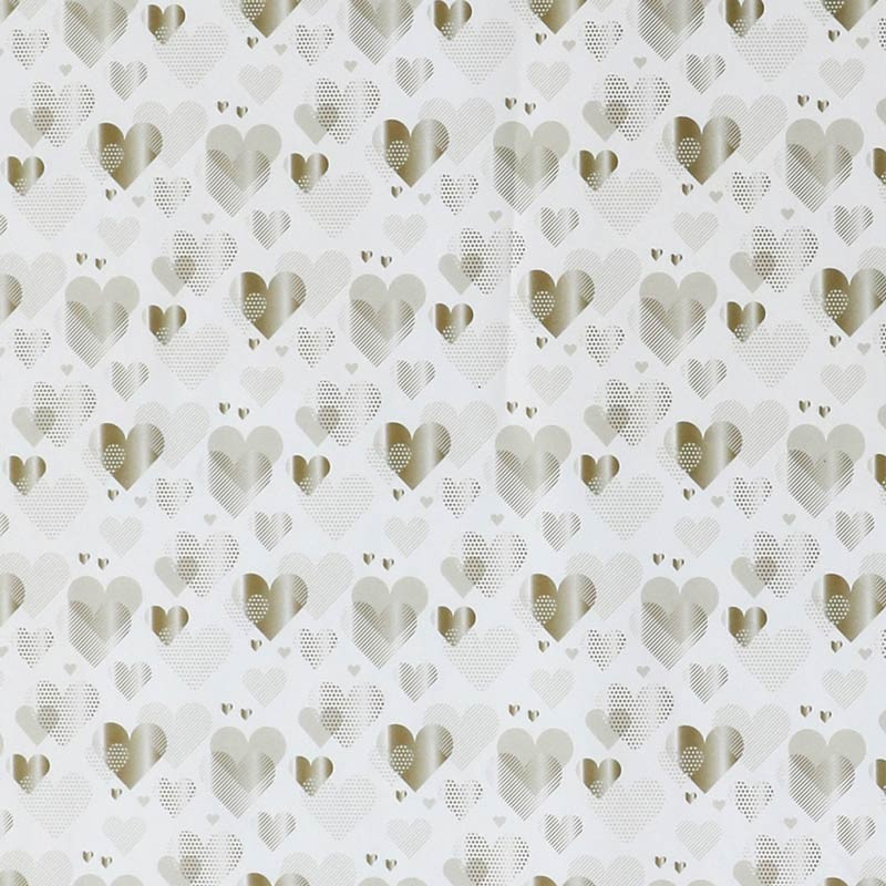 Lot de 2 rouleaux de papier cadeaux blanc motif de cœurs dorés 70x100cm